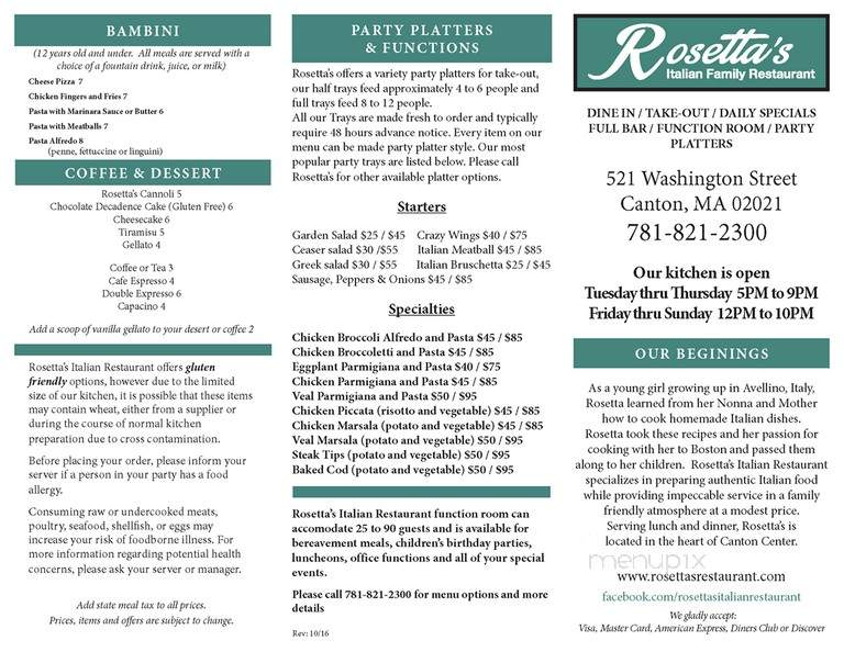 Rosetta's Italian Restaurant - Canton, MA