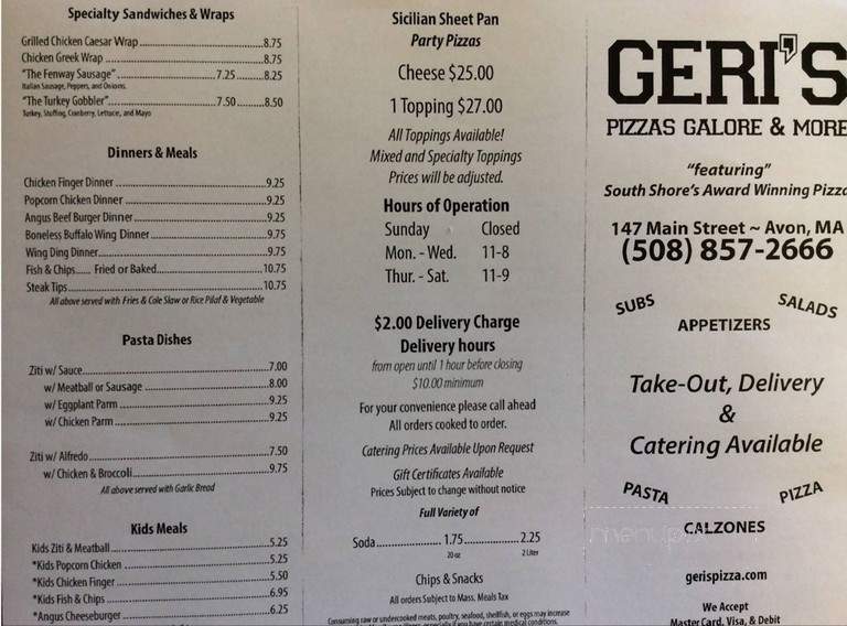 Geri's Pizzas Galore and More - Avon, MA