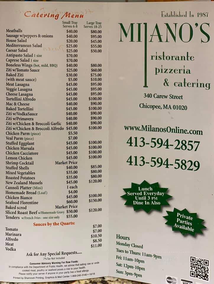 Milano's Pizzaria & Restaurant - Chicopee, MA