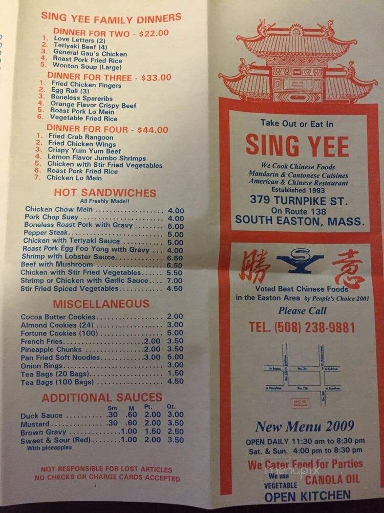 Sing Yee Restaurant - South Easton, MA