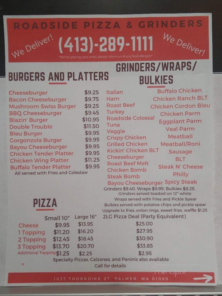 Roadside Pizza & Grinders - Palmer, MA