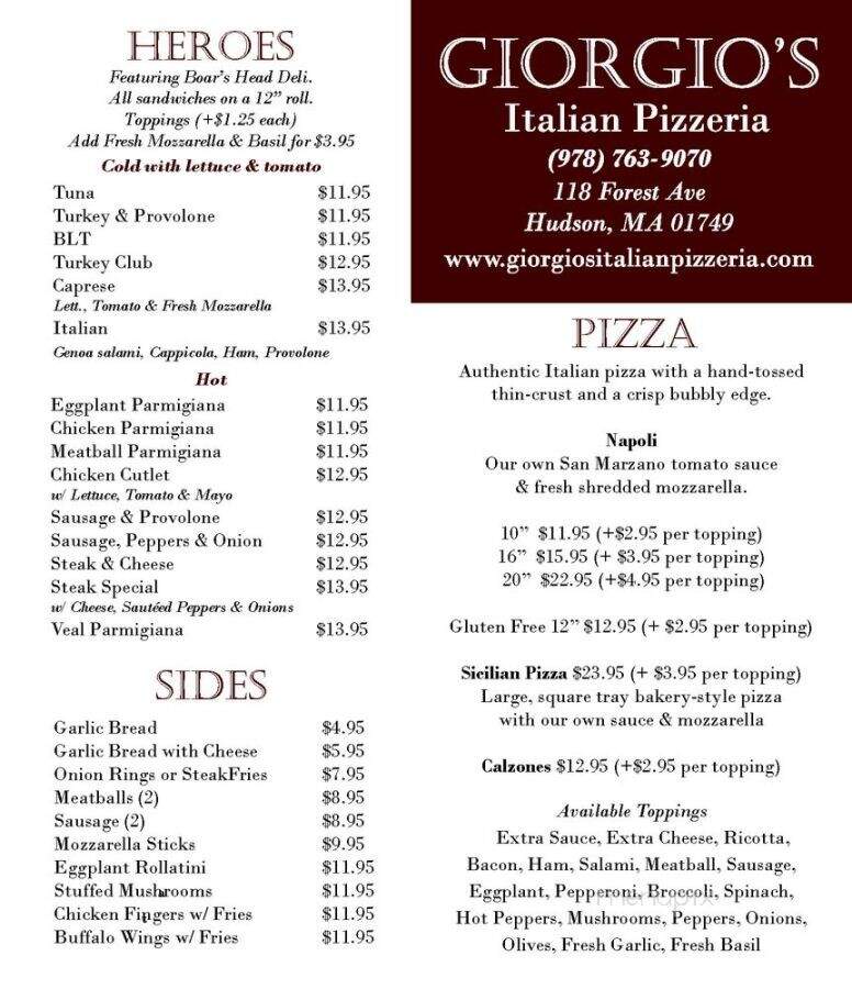 Giorgio's Italian Pizzeria - Hudson, MA